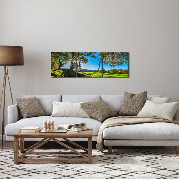 Obraz - Výhled na pole (s hodinami) (90x30 cm)
