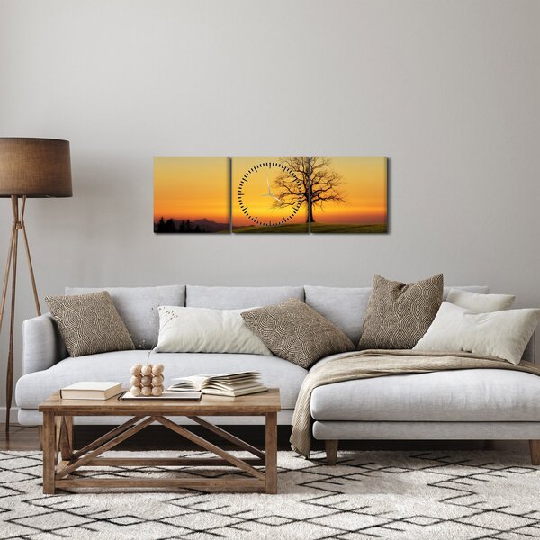 Obraz stromu na poli (s hodinami) (90x30 cm)