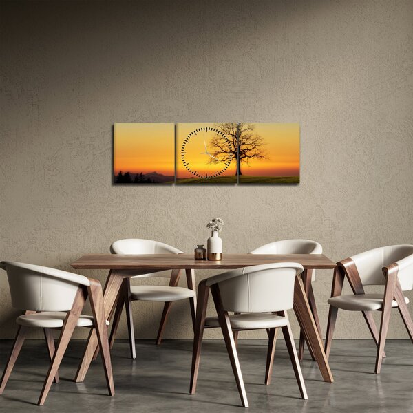 Obraz stromu na poli (s hodinami) (90x30 cm)