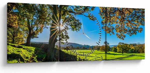 Obraz - Výhled na pole (s hodinami) (90x30 cm)