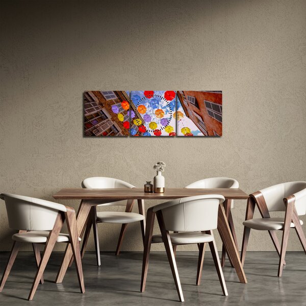 Obraz barevných deštníků (s hodinami) (90x30 cm)