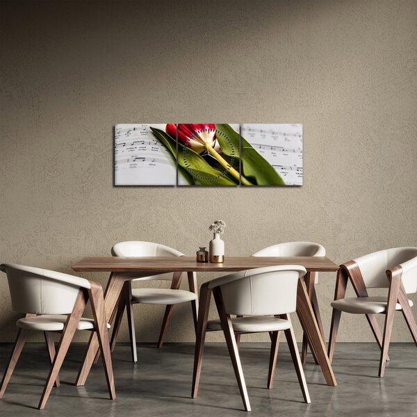 Obraz červeného tulipánu (s hodinami) (90x30 cm)