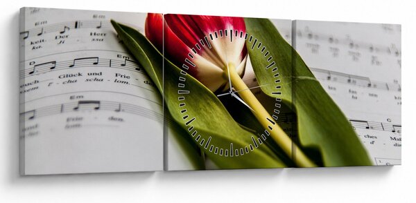 Obraz červeného tulipánu (s hodinami) (90x30 cm)