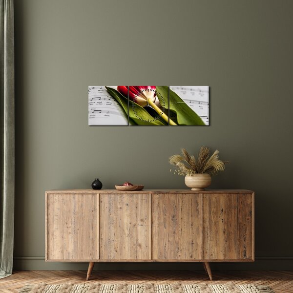 Obraz červeného tulipánu (s hodinami) (90x30 cm)