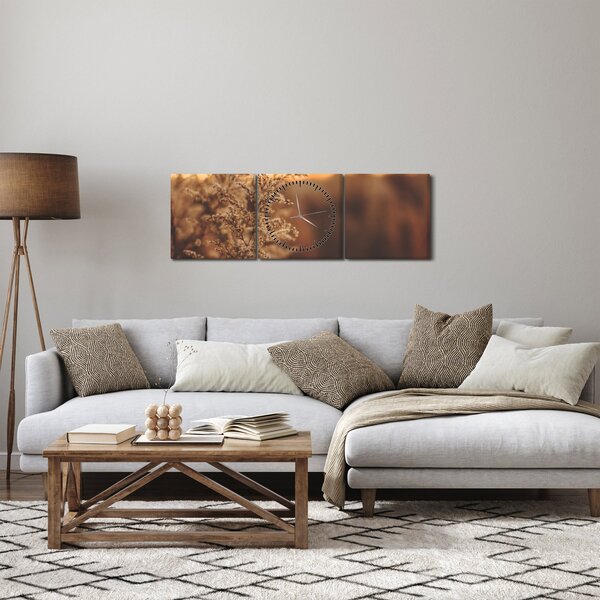 Obraz kvetoucí trávy (s hodinami) (90x30 cm)