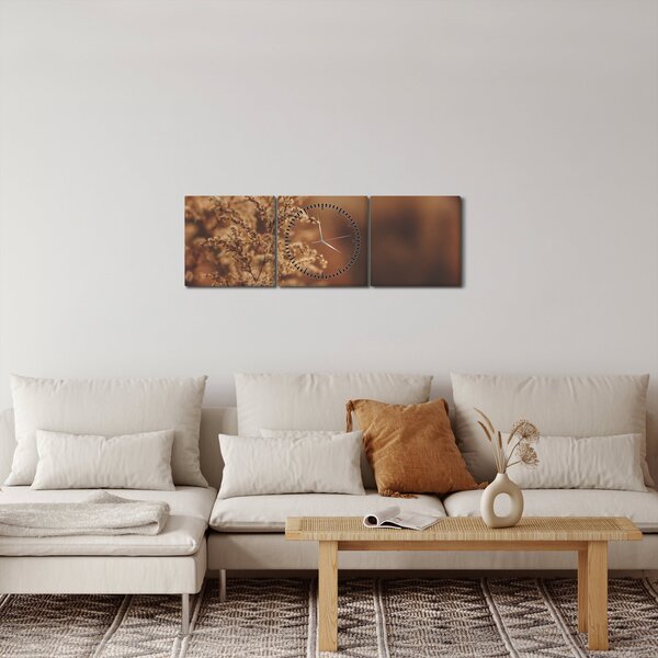 Obraz kvetoucí trávy (s hodinami) (90x30 cm)