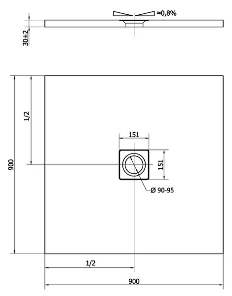 Polysan Polysan, FLEXIA sprchová vanička z litého mramoru s možností úpravy rozměru 90x90x3cm, 71546