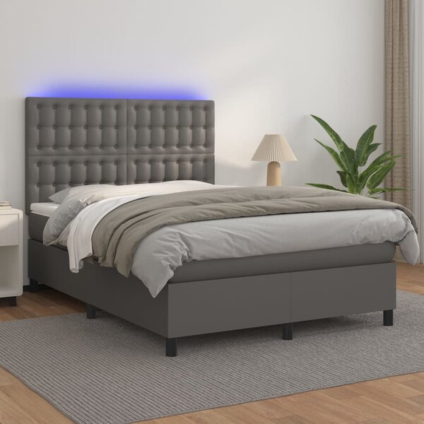 Box spring postel s matrací a LED šedá 140x200 cm umělá kůže 3135949