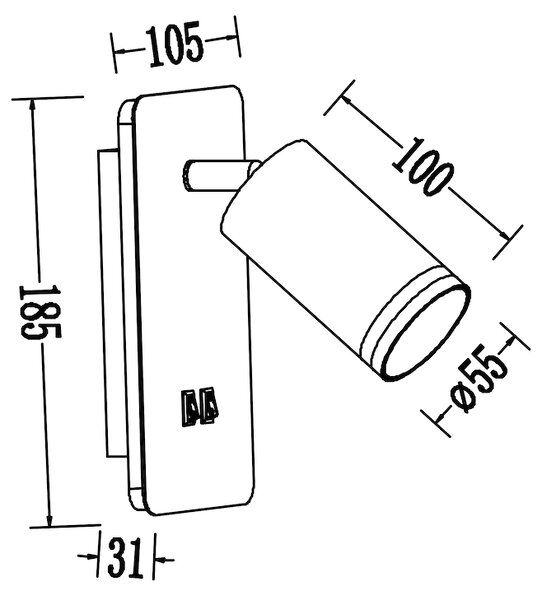Nástěnné svítidlo Pipe Ring, 1x černé kovové stínítko + 1x LED 6w, b, vypínač