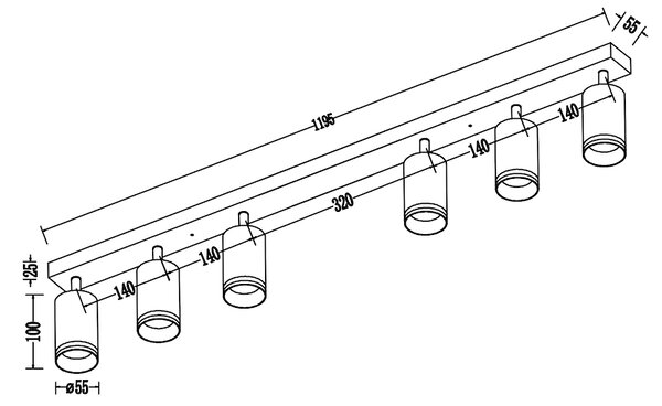 Bodové svítidlo Pipe Ring, 6x černé kovové stínítko, b