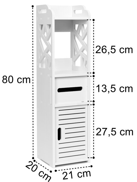 Stojací koupelnová skříňka MALTA, výška 80 cm – bílá