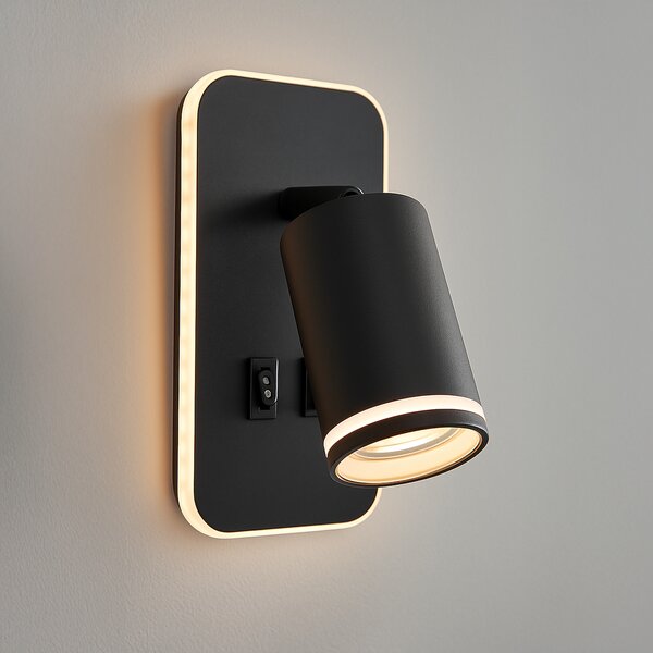 Nástěnné svítidlo Pipe Ring, 1x černé kovové stínítko + 1x LED 6w, b, vypínač