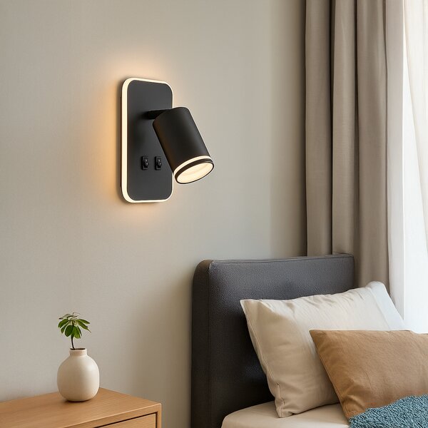 Nástěnné svítidlo Pipe Ring, 1x černé kovové stínítko + 1x LED 6w, b, vypínač