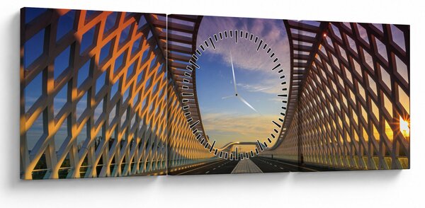 Obraz moderní architektury mostu (s hodinami) (90x30 cm)