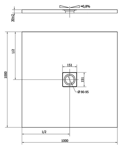Polysan Polysan, FLEXIA sprchová vanička z litého mramoru s možností úpravy rozměru 100x100x3cm, 71552