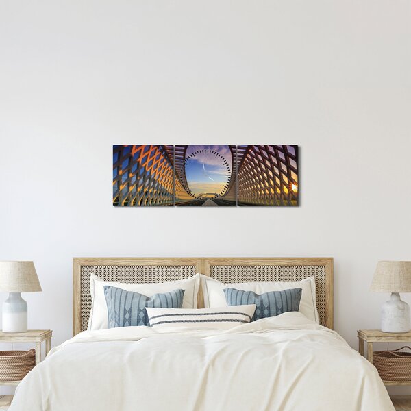 Obraz moderní architektury mostu (s hodinami) (90x30 cm)