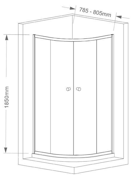 Aqualine Aqualine, ARLETA čtvrtkruhová sprchová zástěna 800x800mm, čiré sklo, HLS800Y