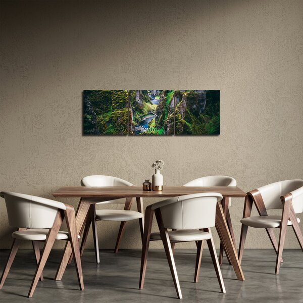 Obraz - Řeka ve skalnatém údolí (s hodinami) (90x30 cm)