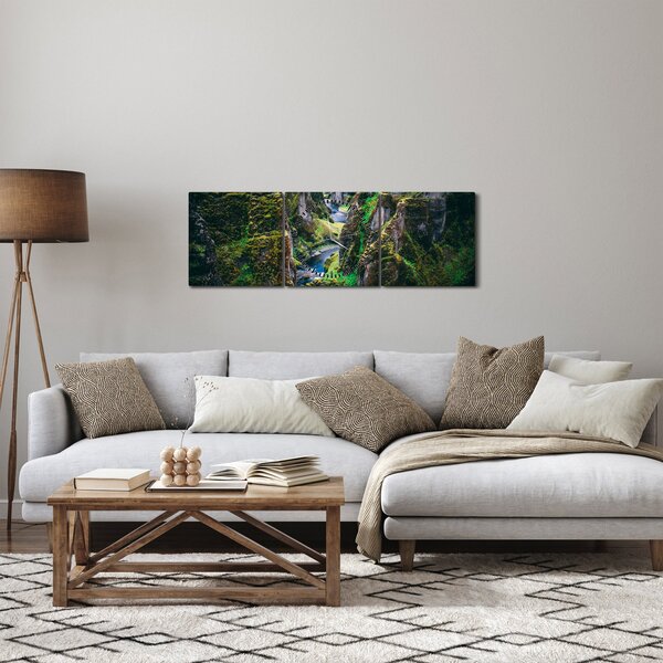 Obraz - Řeka ve skalnatém údolí (s hodinami) (90x30 cm)