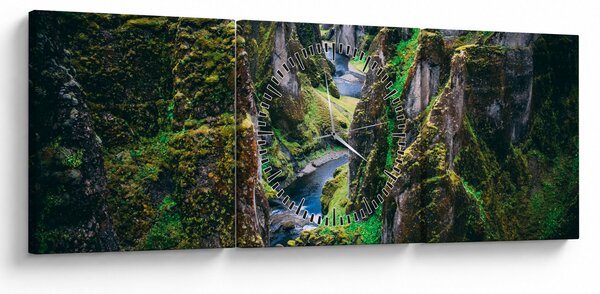 Obraz - Řeka ve skalnatém údolí (s hodinami) (90x30 cm)