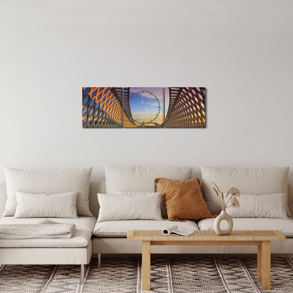 Obraz moderní architektury mostu (s hodinami) (90x30 cm)