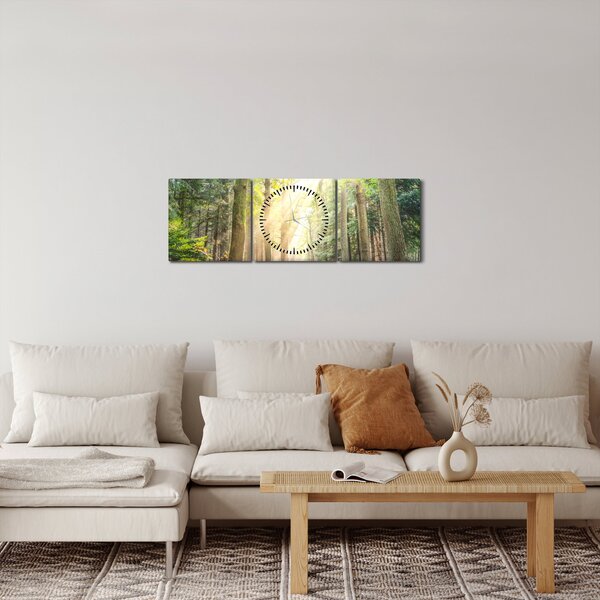 Obraz pěšiny v lese (s hodinami) (90x30 cm)