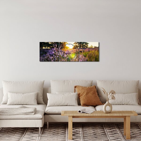 Obraz pole levandulí (s hodinami) (90x30 cm)