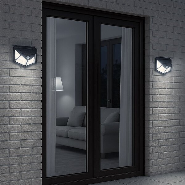 Exteriérové ​​solární nástěnné LED svítidlo Batman, 1x LED 3w, černá, pohybový senzor