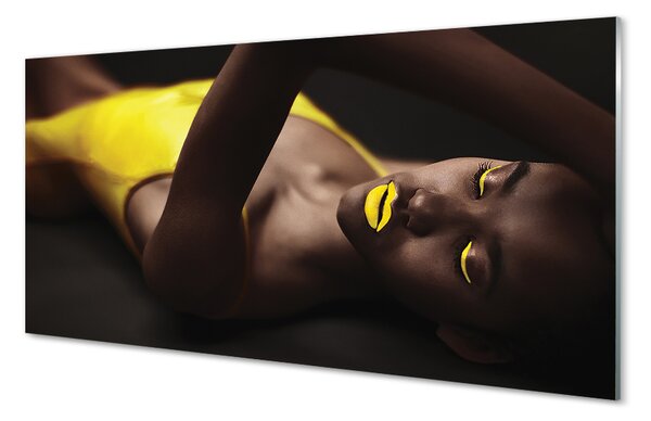 Obraz na skle Žena žlutá ústa 100x50 cm