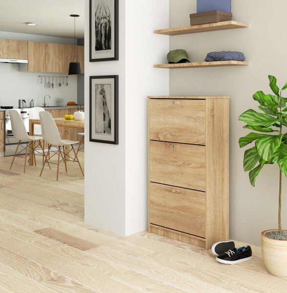 Ak furniture Botník Marienne 60 cm - 3 dvířka dub sonoma