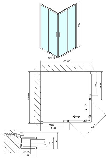 Polysan Polysan, EASY LINE čtvercová sprchová zástěna 800x800mm, čiré sklo, EL5215