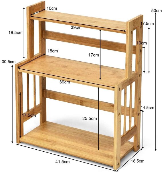Bambusový kuchyňský regál na koření CEZAR, výška 50 cm – přírodní
