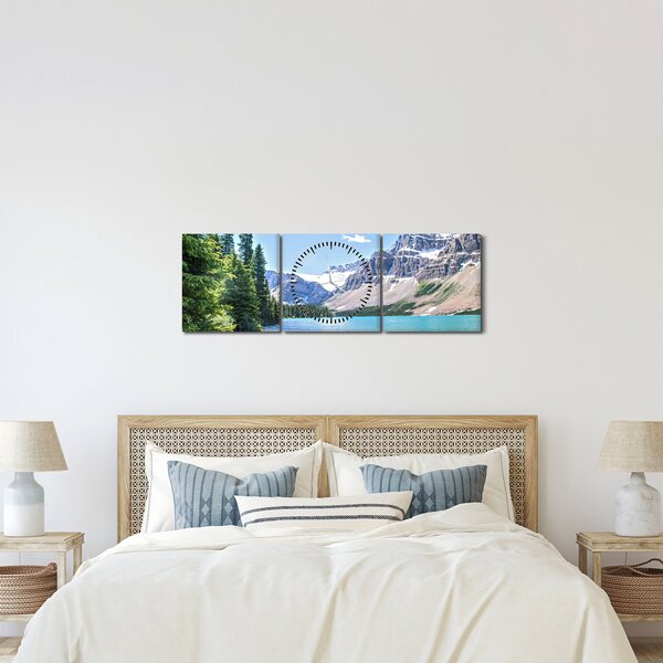 Obraz Alpského jezera (s hodinami) (90x30 cm)