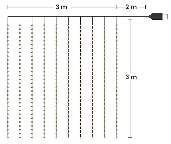 LED světelný závěs Mery, 3x3m, ovladač