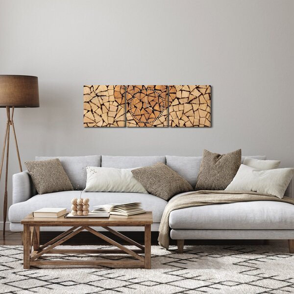 Obraz - Srdce ze dřeva (s hodinami) (90x30 cm)