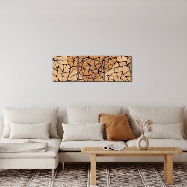 Obraz - Srdce ze dřeva (s hodinami) (90x30 cm)
