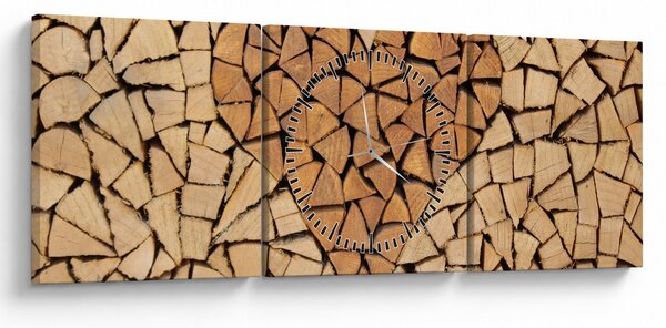 Obraz - Srdce ze dřeva (s hodinami) (90x30 cm)