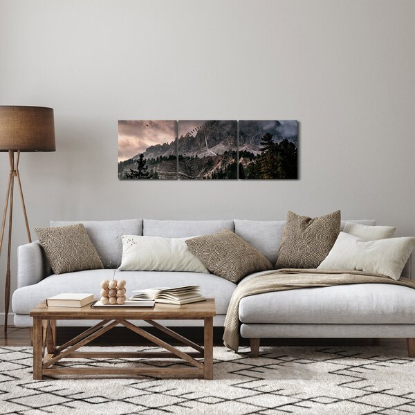 Obraz skalnatých hor (s hodinami) (90x30 cm)