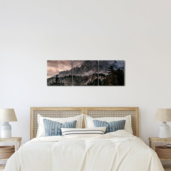 Obraz skalnatých hor (s hodinami) (90x30 cm)