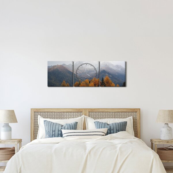 Obraz - Výhled na hřebeny hor (s hodinami) (90x30 cm)