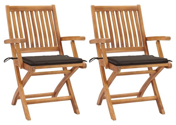 Skládací židle 2 ks s polštáři v barvě taupe, masivní teak 3062414