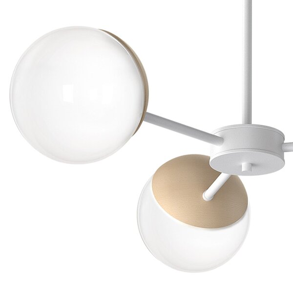 Stropní svítidlo Sfera, 3x bílé skleněné stínítko, w/dřevo, x