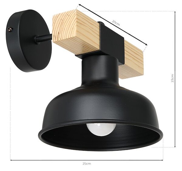 Nástěnné svítidlo Faro1, 1x černé kovové stínítko, b/dřevo