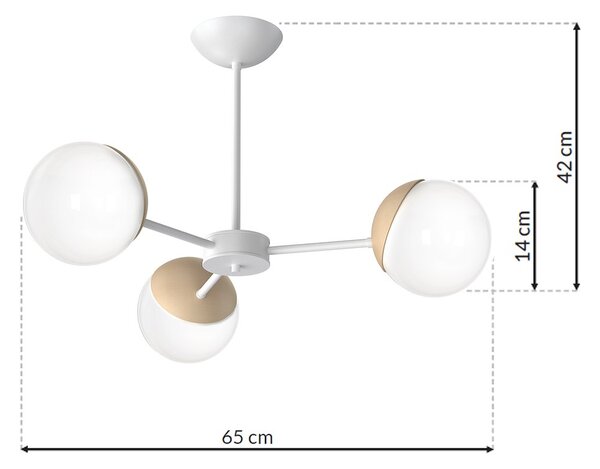 Stropní svítidlo Sfera, 3x bílé skleněné stínítko, w/dřevo, x