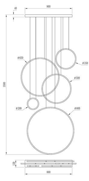 Závěsné LED svítidlo Saturno, 5x LED 100w, 4000k, g