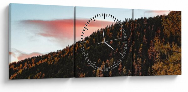 Obraz červánků nad kopcem (s hodinami) (90x30 cm)