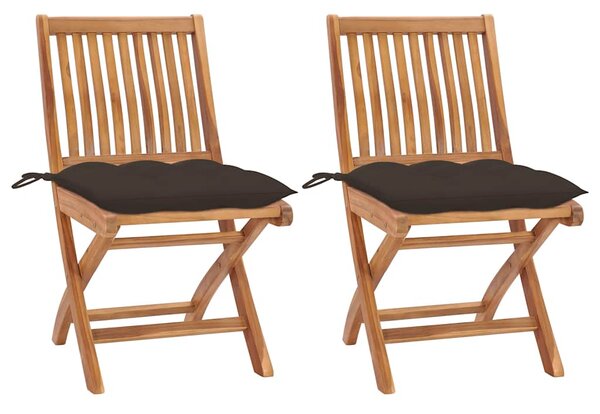 Skládací židle 2 ks s polštáři v barvě taupe, masivní teak 3062456