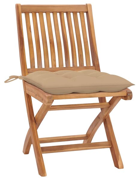Skládací židle 2 ks s béžovými polštáři z masivního teakového dřeva 3062451