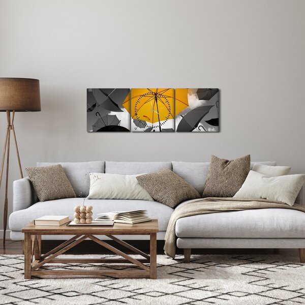 Obraz žlutého deštníku (s hodinami) (90x30 cm)