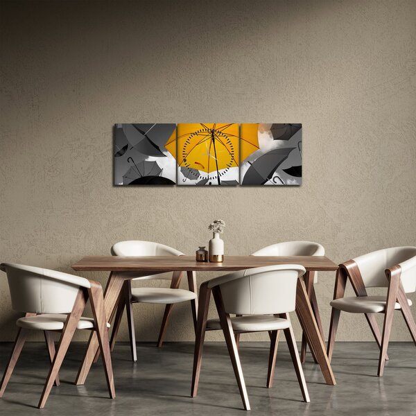 Obraz žlutého deštníku (s hodinami) (90x30 cm)